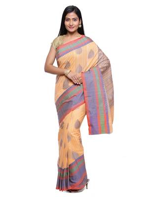 Orange Embroidered Cotton Saree With Blouse 2