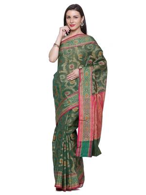 Green embroidered cotton saree with blouse 1