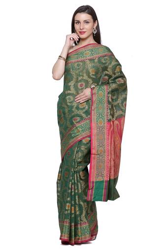 Green embroidered cotton saree with blouse