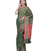 Green embroidered cotton saree with blouse