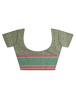 Green embroidered cotton saree with blouse 3
