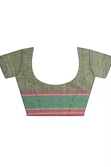 Green embroidered cotton saree with blouse