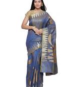 Blue Embroidered Cotton Saree With Blouse