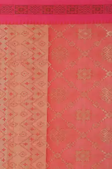 Red embroidered cotton saree with blouse