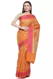 Orange embroidered cotton saree with blouse