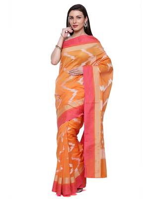 Rust Embroidered Cotton Saree With Blouse 1