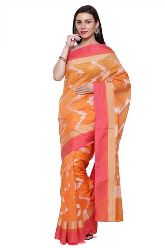 Rust Embroidered Cotton Saree With Blouse