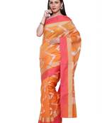Rust Embroidered Cotton Saree With Blouse