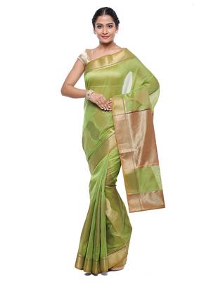 Green Embroidered Cotton Saree With Blouse 1