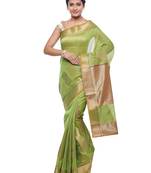Green Embroidered Cotton Saree With Blouse