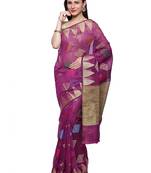 Purple embroidered cotton saree with blouse