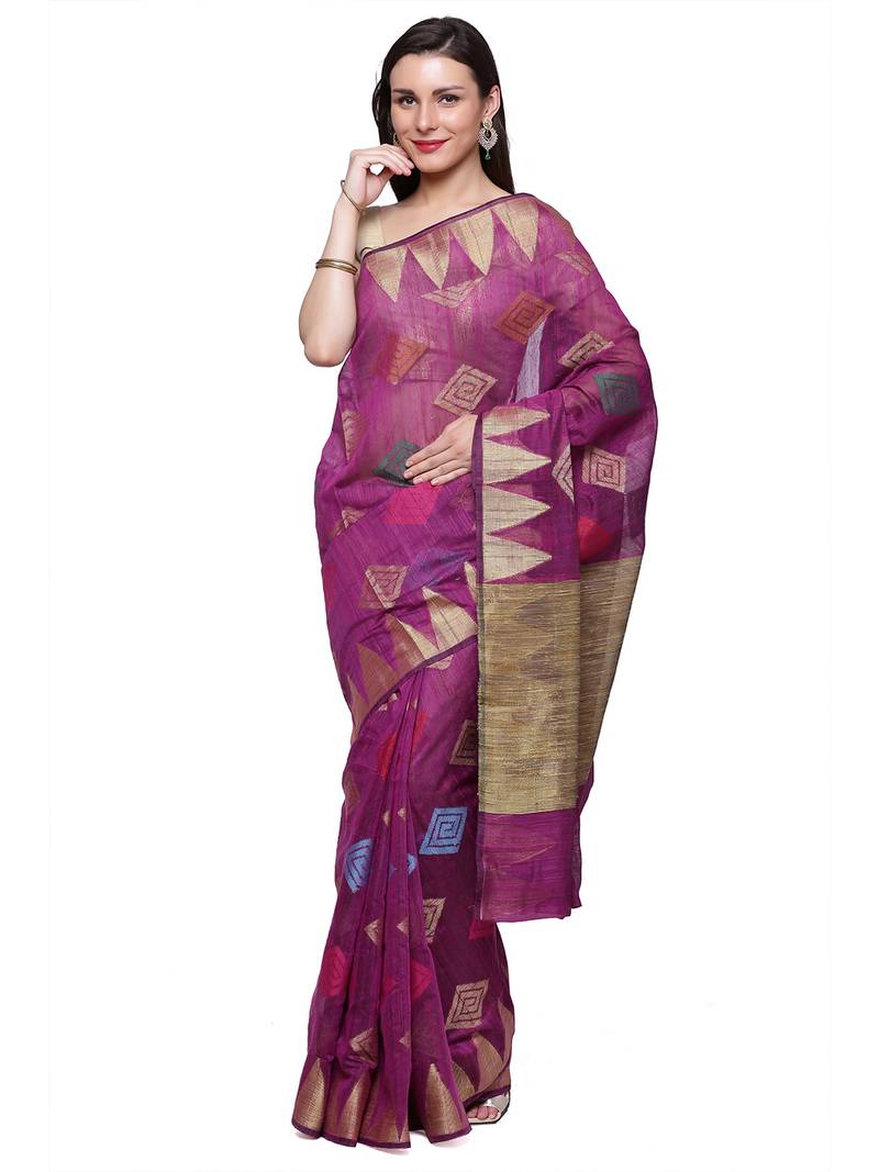 Purple embroidered cotton saree with blouse