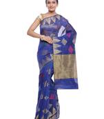Blue embroidered cotton saree with blouse