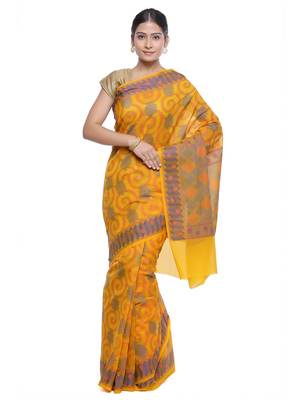 Yellow Embroidered Cotton Saree With Blouse 2