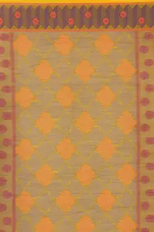 Yellow Embroidered Cotton Saree With Blouse