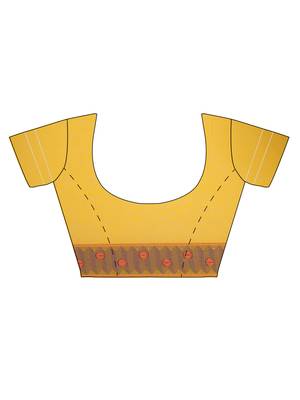 Yellow Embroidered Cotton Saree With Blouse 4