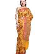 Yellow Embroidered Cotton Saree With Blouse