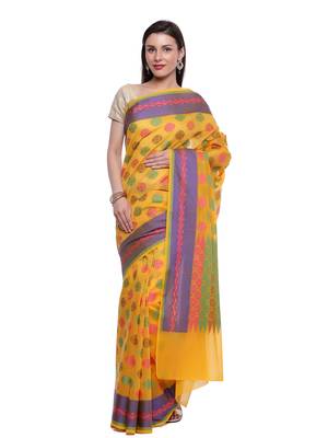 Yellow Embroidered Cotton Saree With Blouse 2