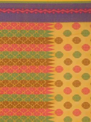 Yellow Embroidered Cotton Saree With Blouse 3