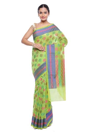 Green embroidered cotton saree with blouse