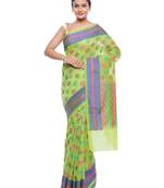 Green embroidered cotton saree with blouse