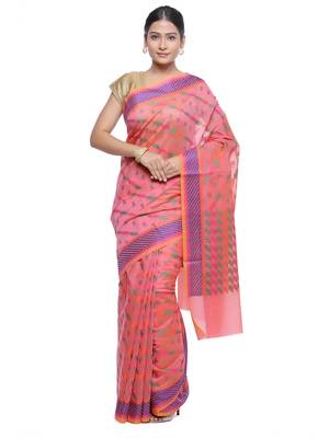 Pink Embroidered Cotton Saree With Blouse 1