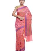 Pink Embroidered Cotton Saree With Blouse