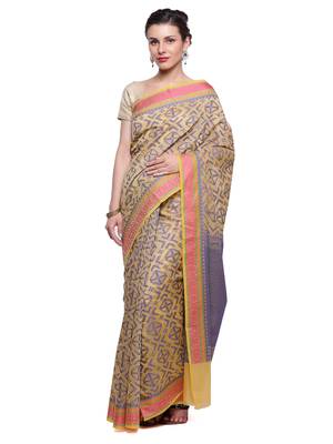 Beige Embroidered Cotton Saree With Blouse 2