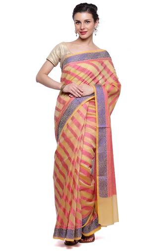 Beige Embroidered Cotton Saree With Blouse