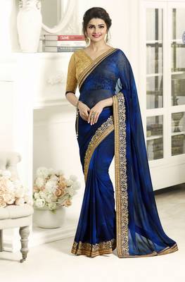 Blue Embroidered Georgette Saree With Blouse 1