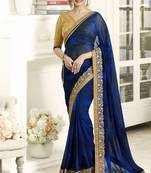 Blue Embroidered Georgette Saree With Blouse
