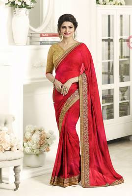 Red Embroidered Georgette Saree With Blouse 1