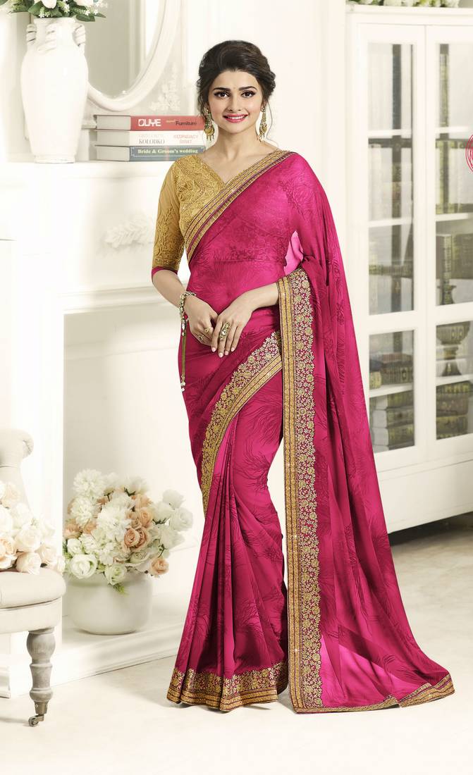 Pink Embroidered Georgette Saree With Blouse