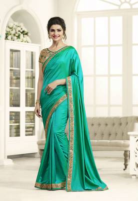 Cyan Embroidered Silk Saree With Blouse 1
