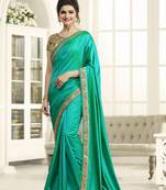 Cyan Embroidered Silk Saree With Blouse