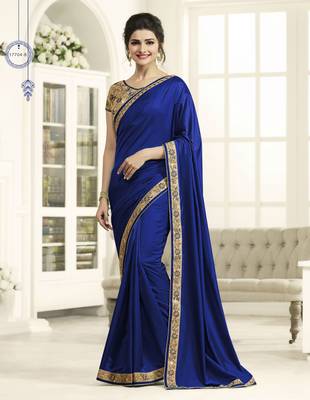 Blue Embroidered Art Silk Saree With Blouse 1