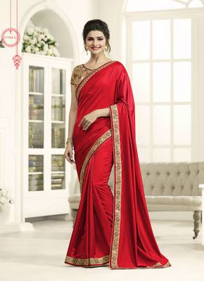 Red Embroidered Silk Saree With Blouse 1