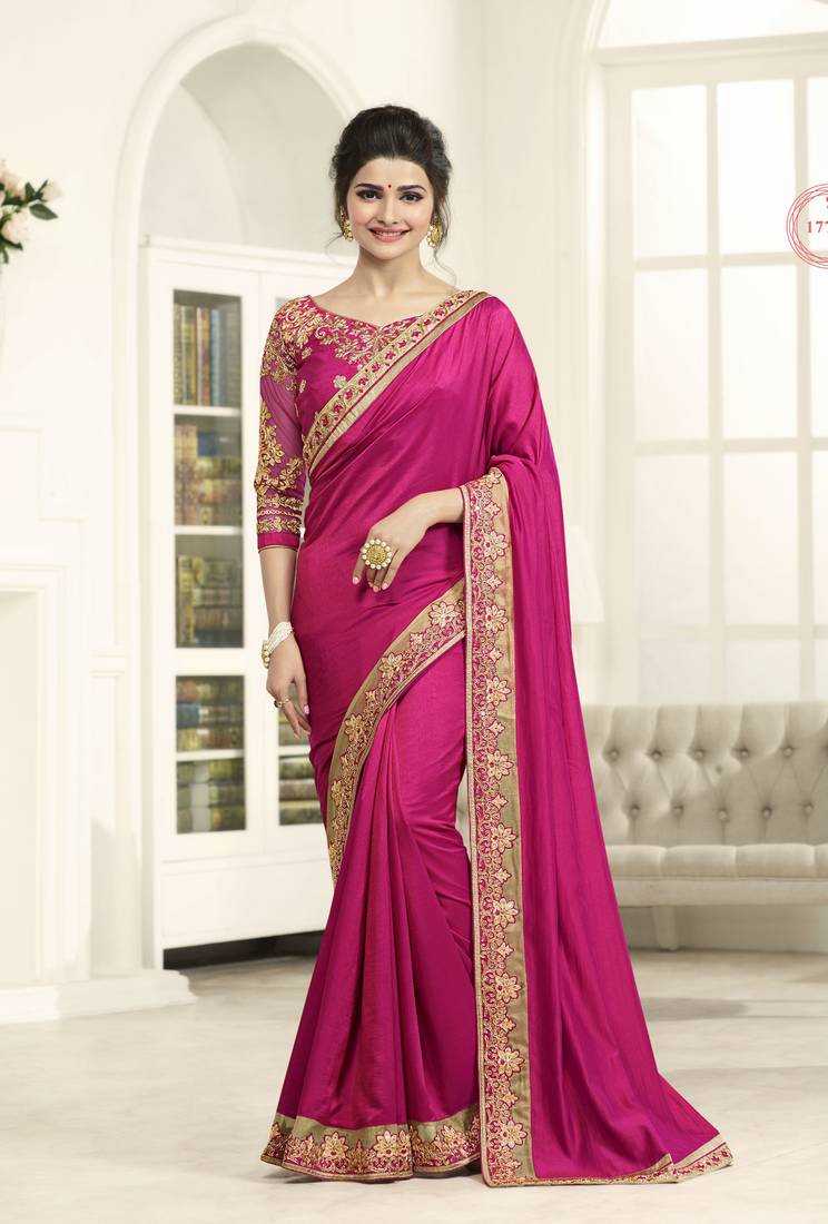 Pink Embroidered Silk Saree With Blouse