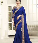 Blue Embroidered Silk Saree With Blouse
