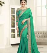Cyan Embroidered Silk Saree With Blouse