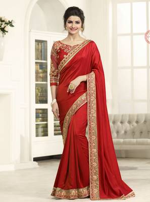 Red Embroidered Silk Saree With Blouse 1