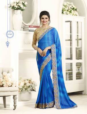Blue Embroidered Georgette Saree With Blouse 1