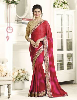 Red Embroidered Georgette Saree With Blouse 1