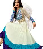 White embroidered georgette semi-stitched salwar with dupatta
