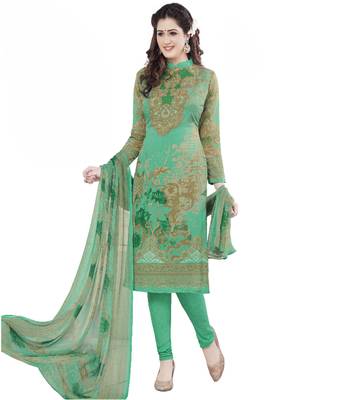 green printed synthetic unstitched salwar with dupatta 1