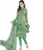 green printed synthetic unstitched salwar with dupatta