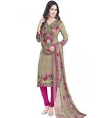 grey printed synthetic unstitched salwar with dupatta