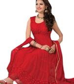 Latest Embroidered Red Short Sleeve Anarkali-Suit