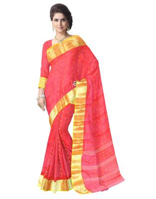 Giftpiper Bengali Tant Saree With Booti Motifs   Red & Yellow 1