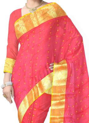Giftpiper Bengali Tant Saree With Booti Motifs   Red & Yellow 2